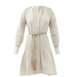Women’s Themis Z Beige White Belted Linen Dress Size 38